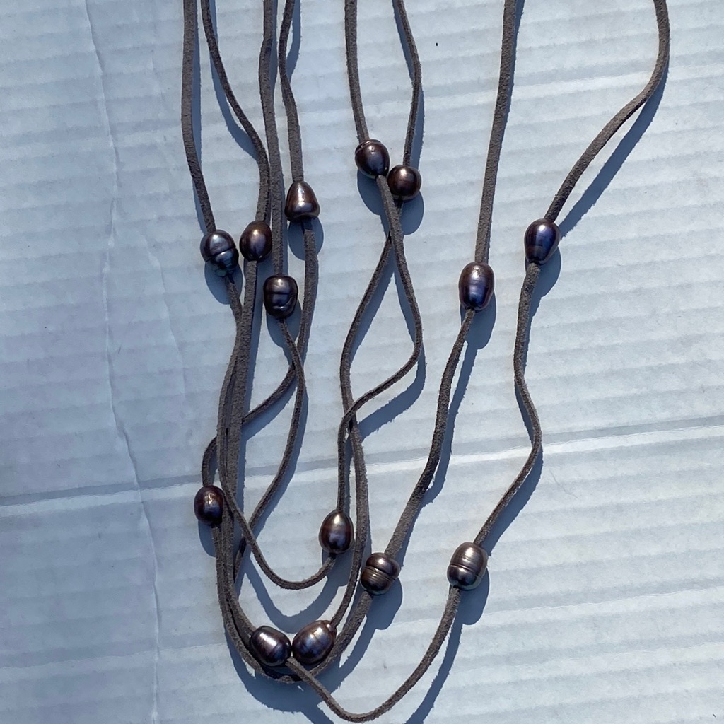 Long Multi Strand Faux Pearl Necklace Signed